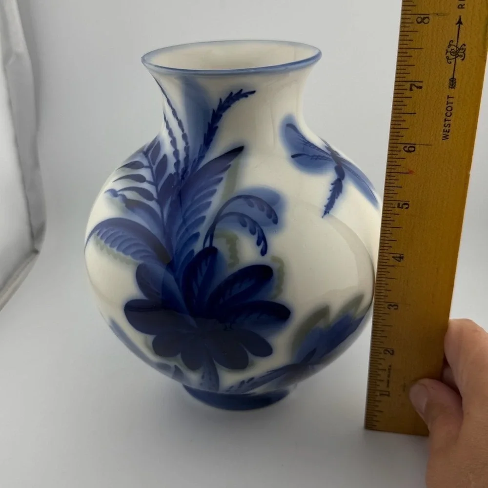Lomonosov Large Blue & White Porcelain Vase Made in USSR Cobalt Blue Floral